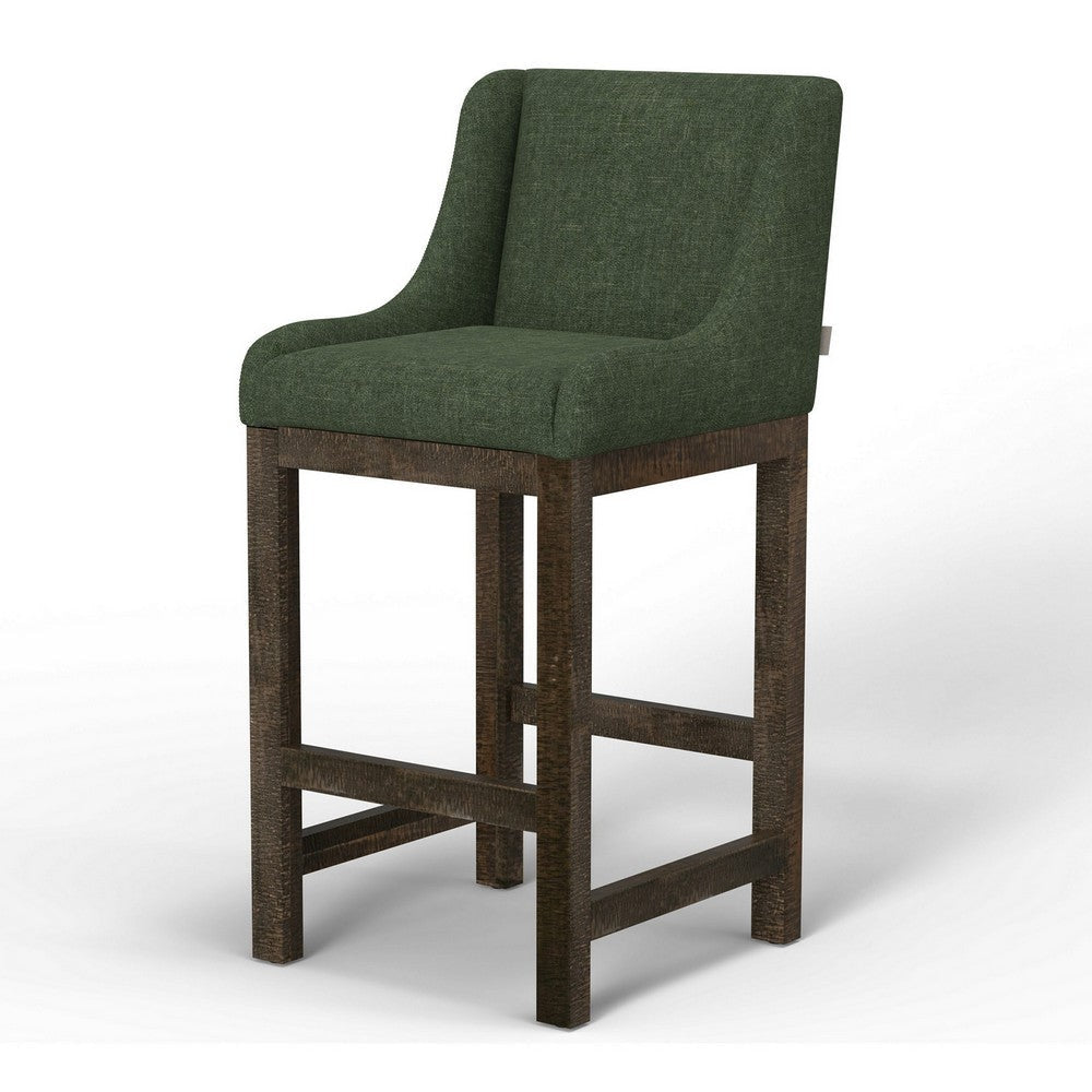 Lamy Barstool Chair Curved Arms Solid Pine Wood Olive Green Polyester By Casagear Home