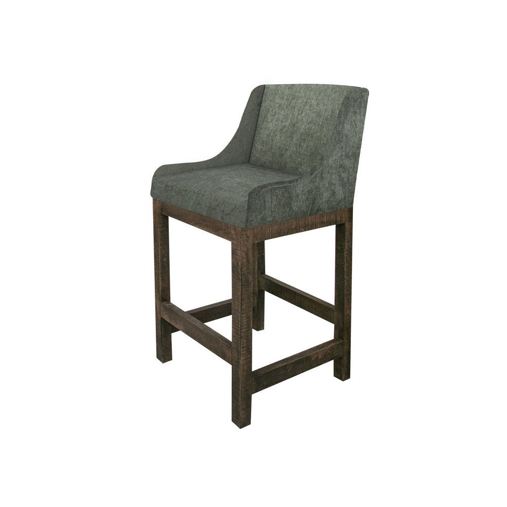 Lamy Barstool Chair Curved Arms Solid Pine Wood Olive Green Polyester By Casagear Home BM321519