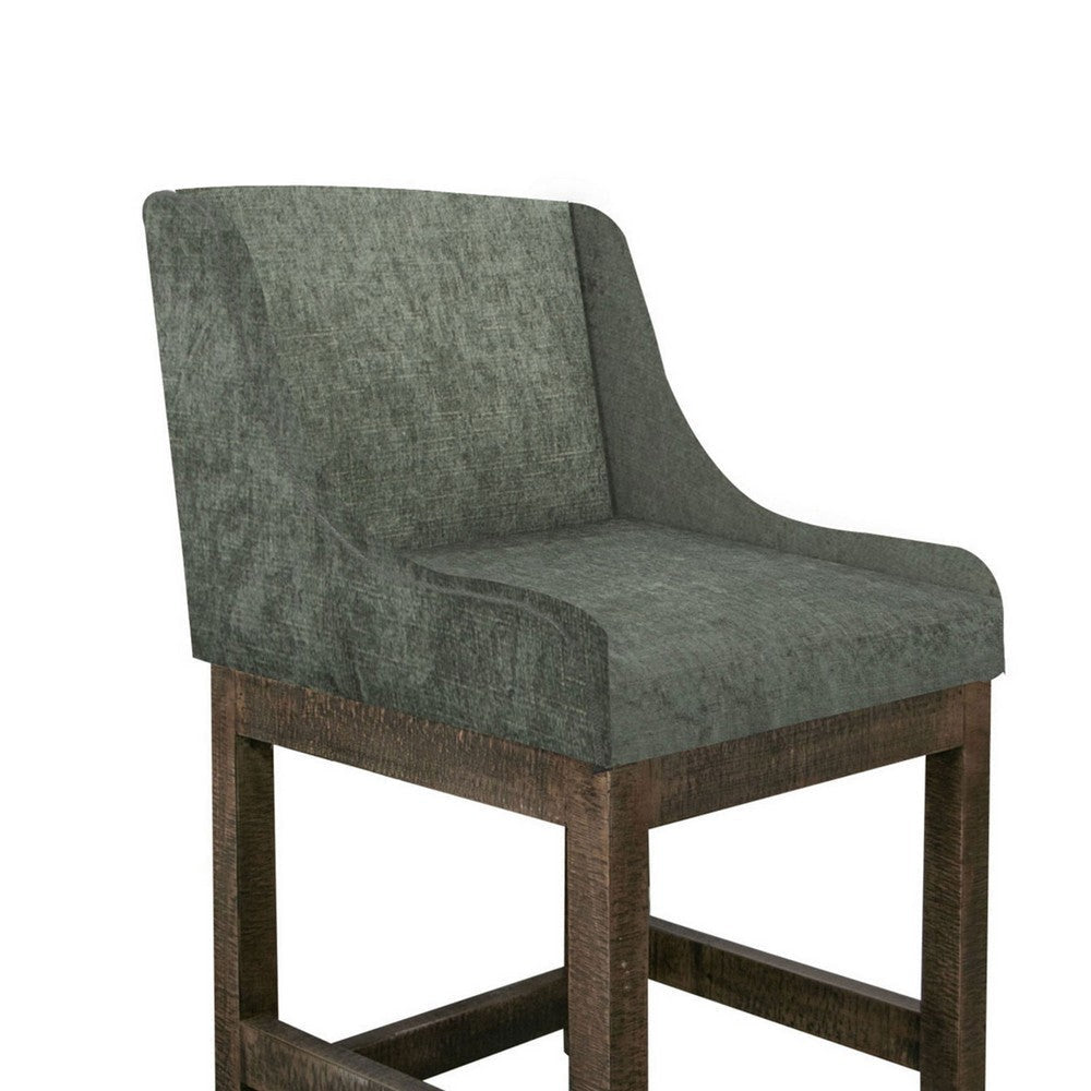 Lamy Barstool Chair Curved Arms Solid Pine Wood Olive Green Polyester By Casagear Home BM321519