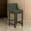 Lamy Barstool Chair, Curved Arms, Solid Pine Wood, Olive Green Polyester By Casagear Home
