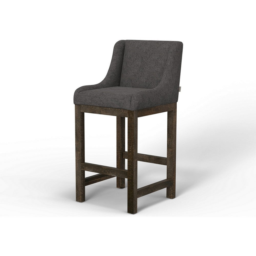 Lamy Barstool Chair Curved Arms Compact Solid Pine Wood Gray Polyester By Casagear Home