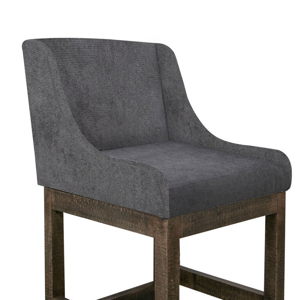 Lamy Barstool Chair Curved Arms Compact Solid Pine Wood Gray Polyester By Casagear Home BM321520