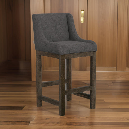 Lamy Barstool Chair, Curved Arms, Compact Solid Pine Wood, Gray Polyester By Casagear Home