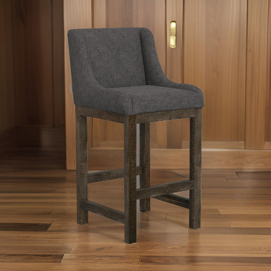 Lamy Barstool Chair, Curved Arms, Compact Solid Pine Wood, Gray Polyester By Casagear Home