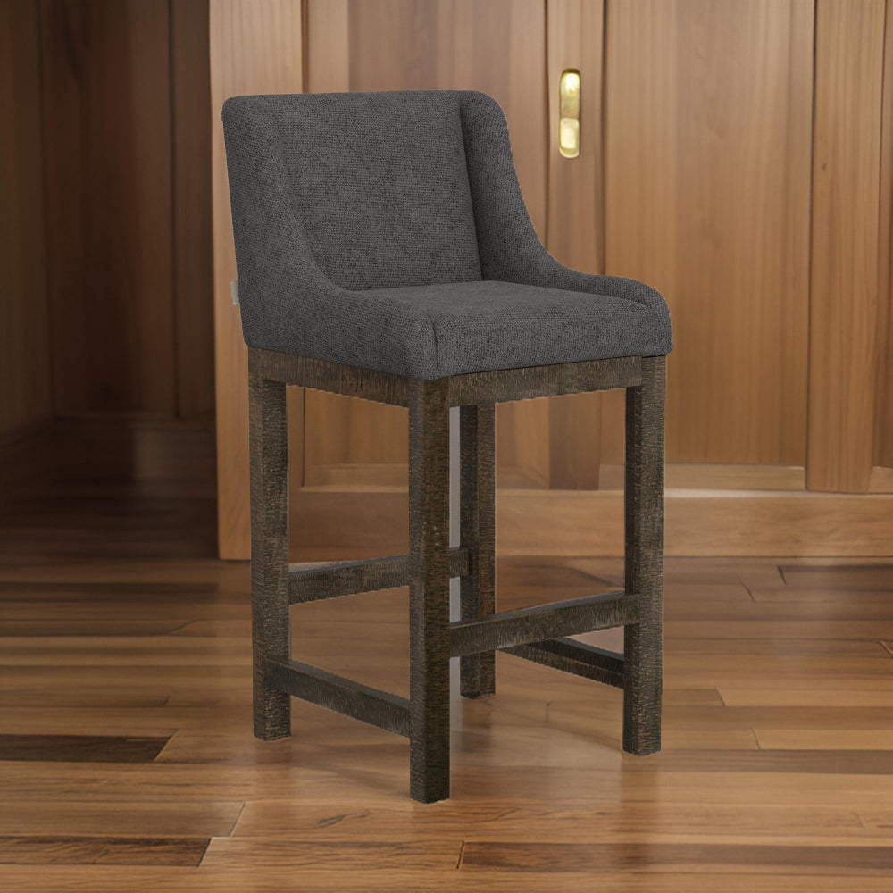 Lamy Barstool Chair, Curved Arms, Compact Solid Pine Wood, Gray Polyester By Casagear Home