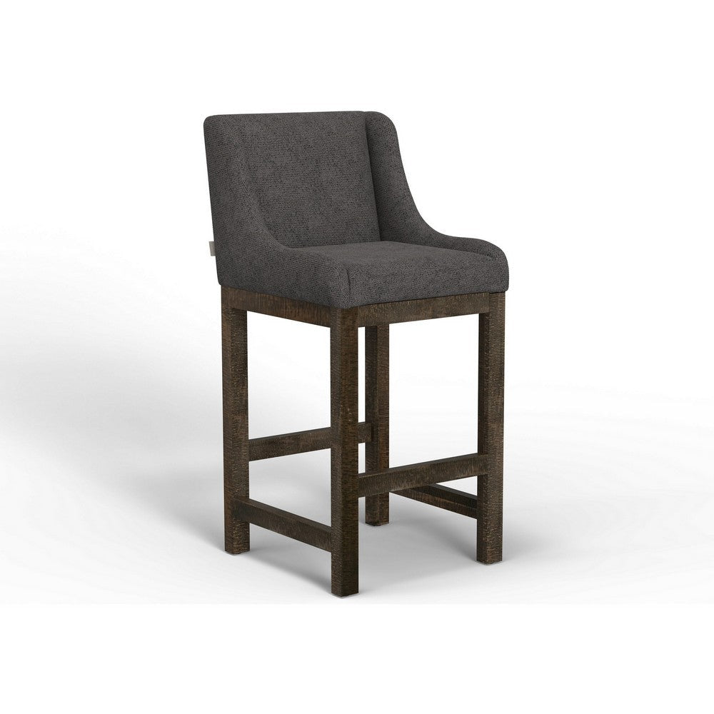 Lamy Barstool Chair, Curved Arms, Compact Solid Pine Wood, Gray Polyester By Casagear Home