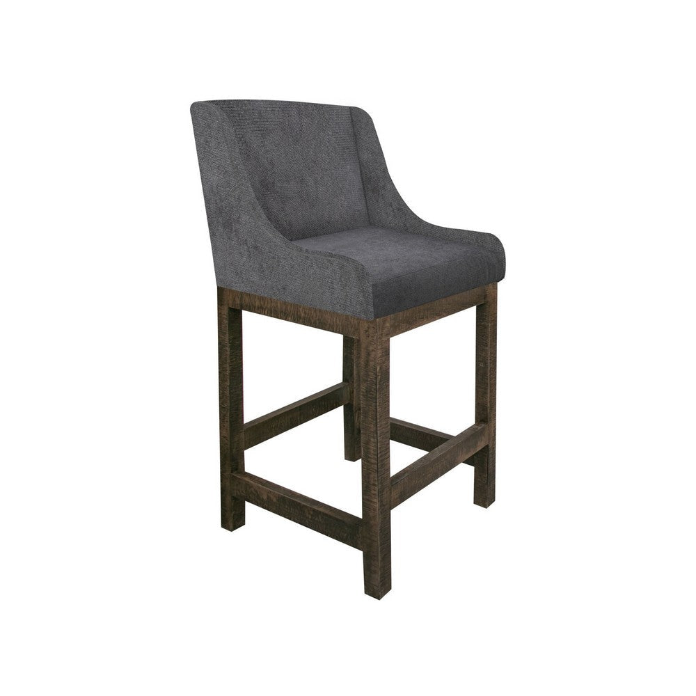 Lamy Barstool Chair, Curved Arms, Compact Solid Pine Wood, Gray Polyester By Casagear Home