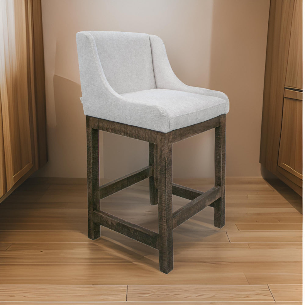 Lamy Barstool Chair, Curved Arms, Compact Solid Pine Wood, Beige Polyester By Casagear Home