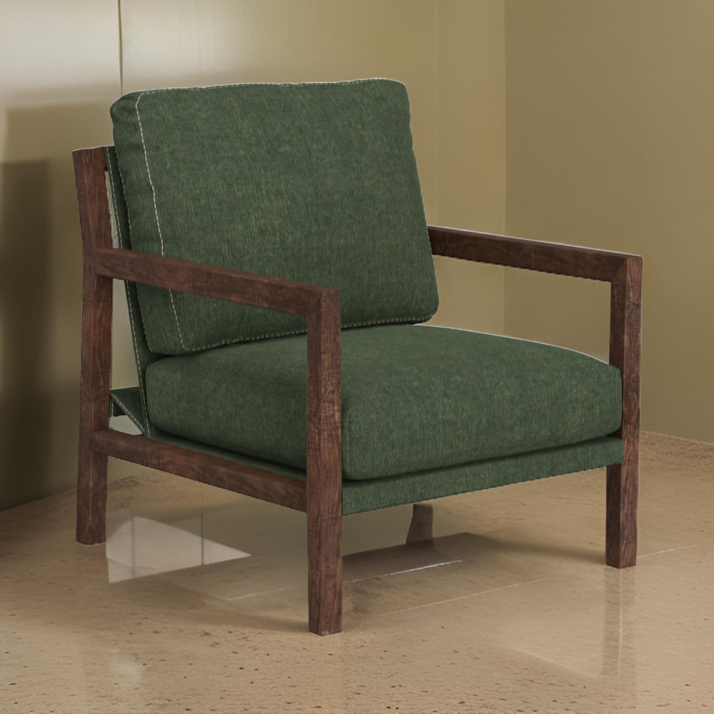 Tery Accent Chair, Lumbar Pillow, Solid Pine Wood, Olive Green Polyester By Casagear Home