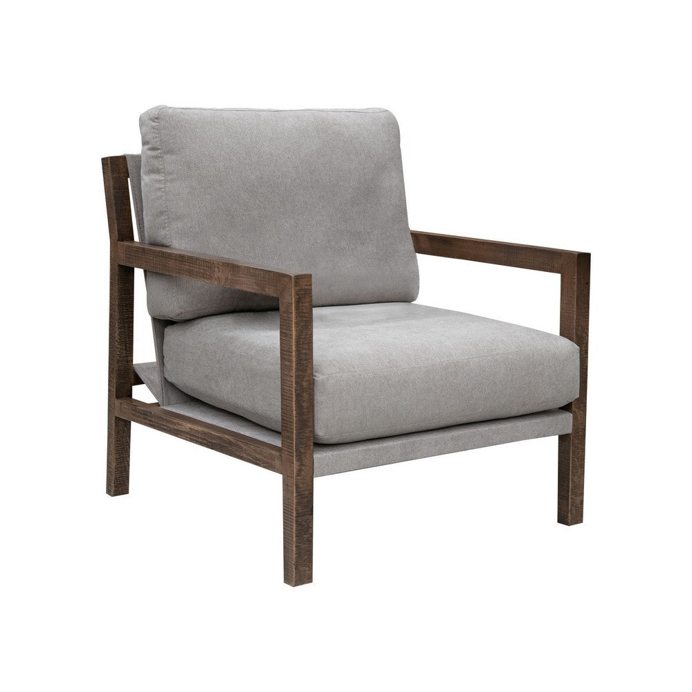 Tery Accent Chair, Lumbar Pillow, Solid Pine Wood, Almond Gray Polyester By Casagear Home