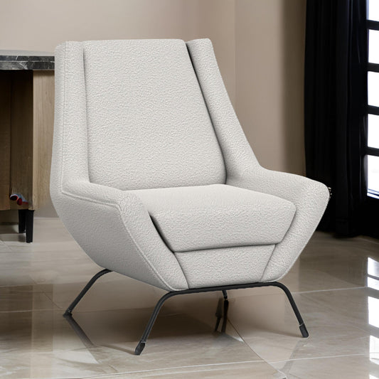 Tyna Accent Chair, 2 Neckroll Bolster Pillows, Black Iron, Ivory Polyester By Casagear Home