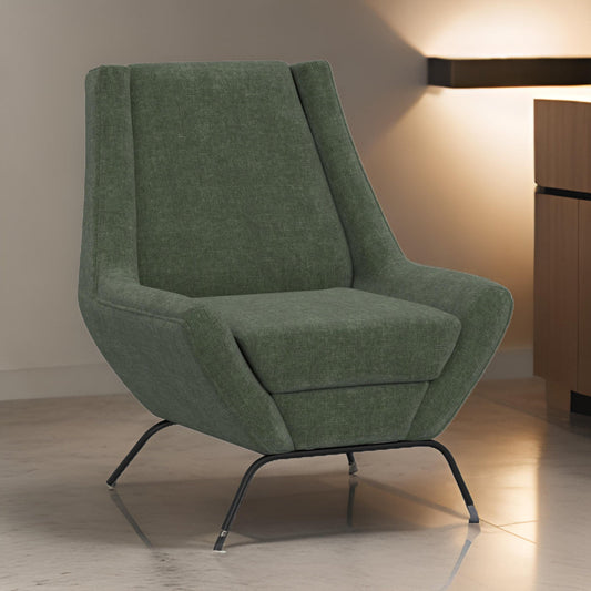 Tyna Accent Chair, 2 Bolster Pillows, Black Iron, Olive Green Polyester By Casagear Home