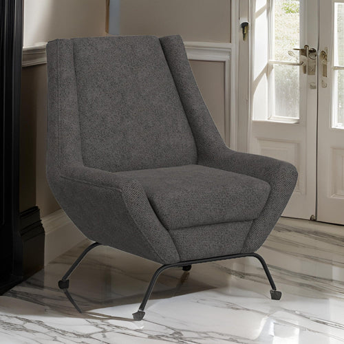 Tyna Accent Chair, 2 Neckroll Bolster Pillows, Black Iron, Gray Polyester By Casagear Home