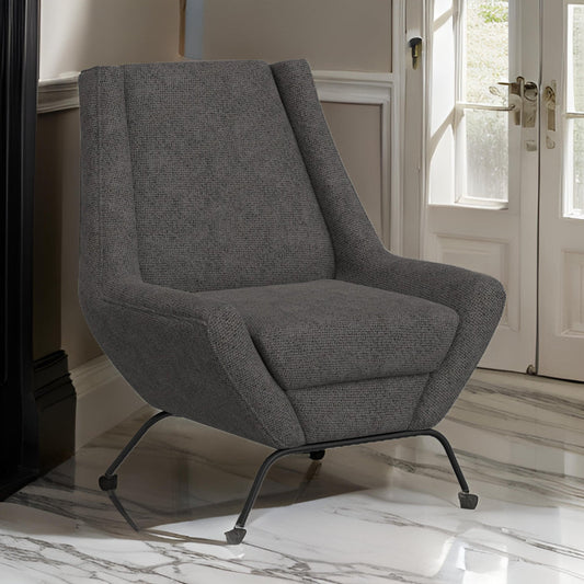 Tyna Accent Chair, 2 Neckroll Bolster Pillows, Black Iron, Gray Polyester By Casagear Home