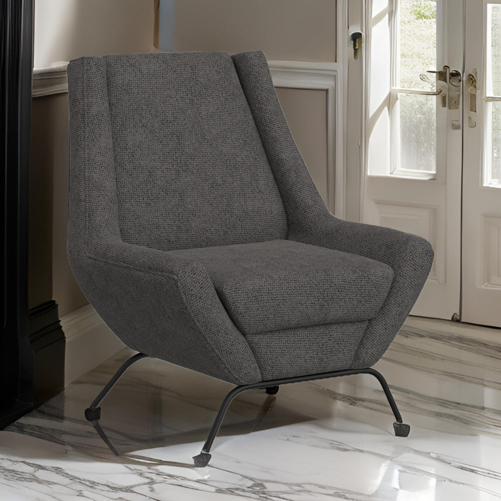 Tyna Accent Chair, 2 Neckroll Bolster Pillows, Black Iron, Gray Polyester By Casagear Home