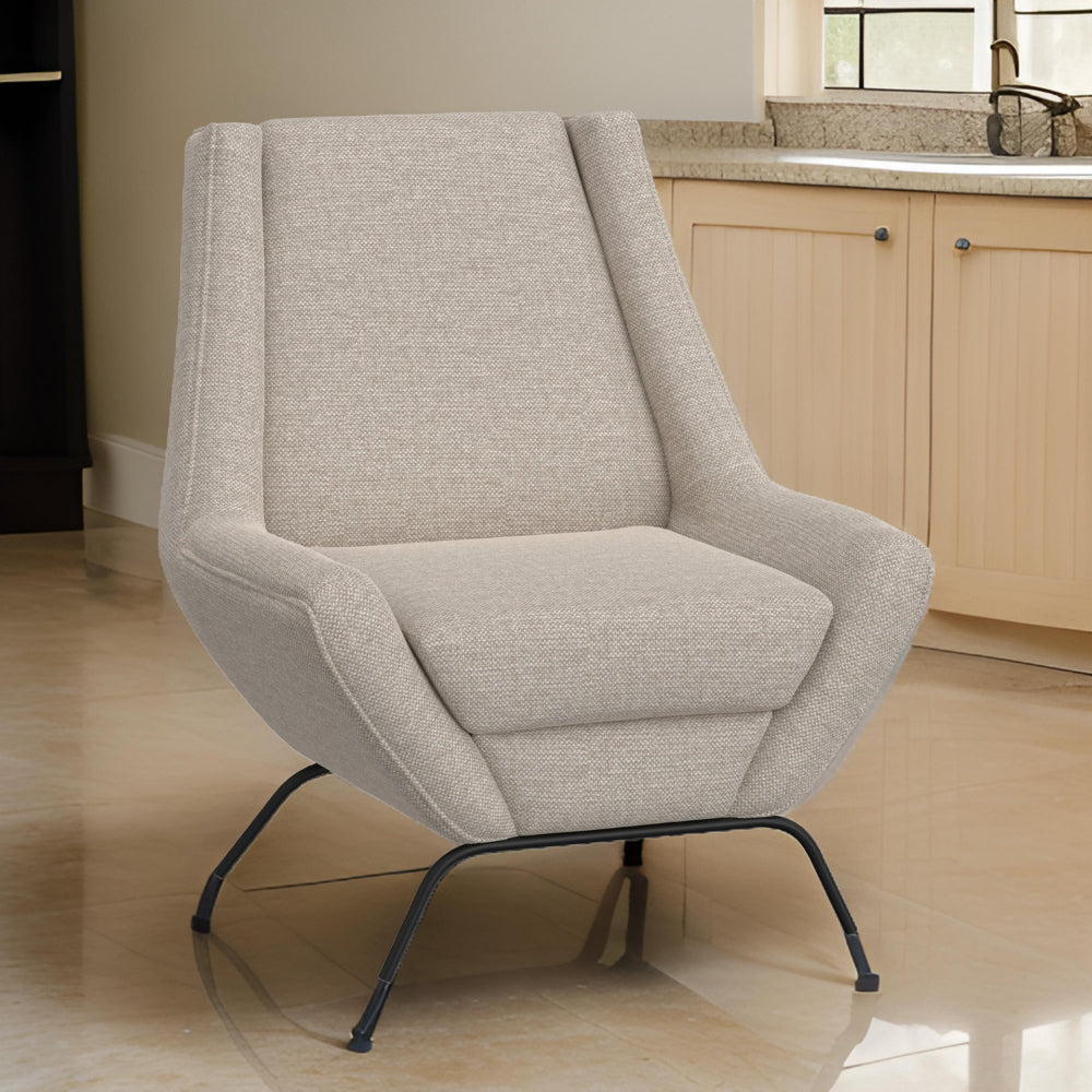 Tyna Accent Chair, 2 Neckroll Bolster Pillows, Black Iron, Beige Polyester By Casagear Home