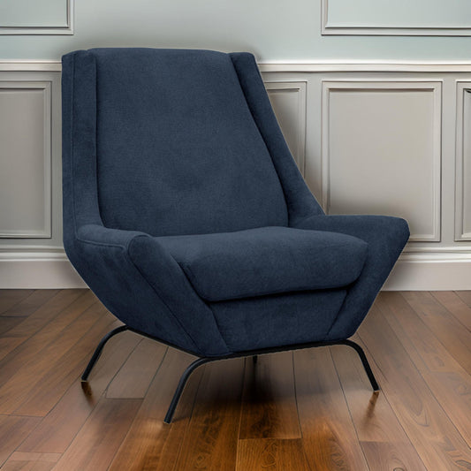 Tyna Accent Chair, 2 Neckroll Bolster Pillows, Iron, Navy Blue Polyester By Casagear Home