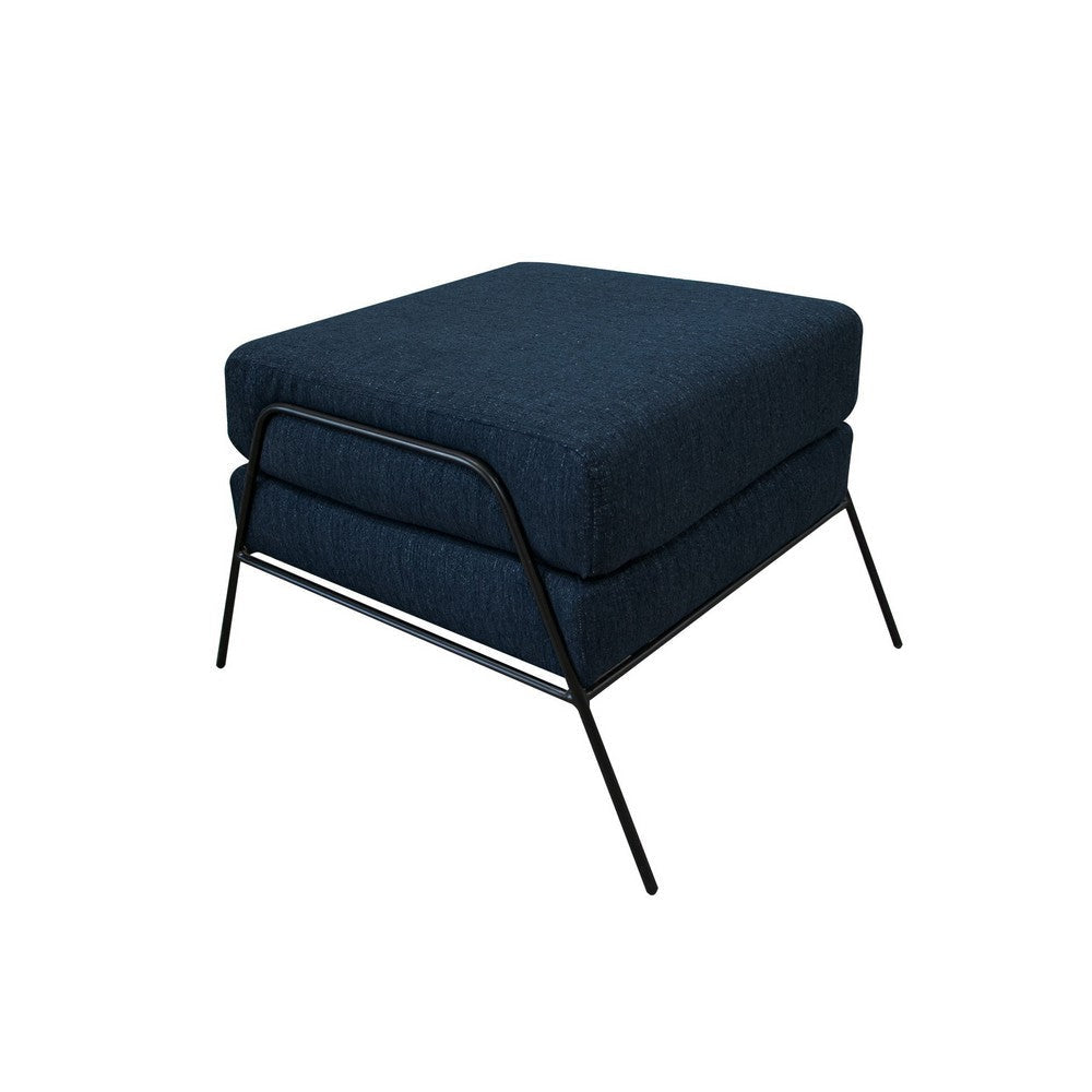 Tyna Ottoman 27 Inch Industrial Black Iron Legs Navy Blue Polyester By Casagear Home BM321545