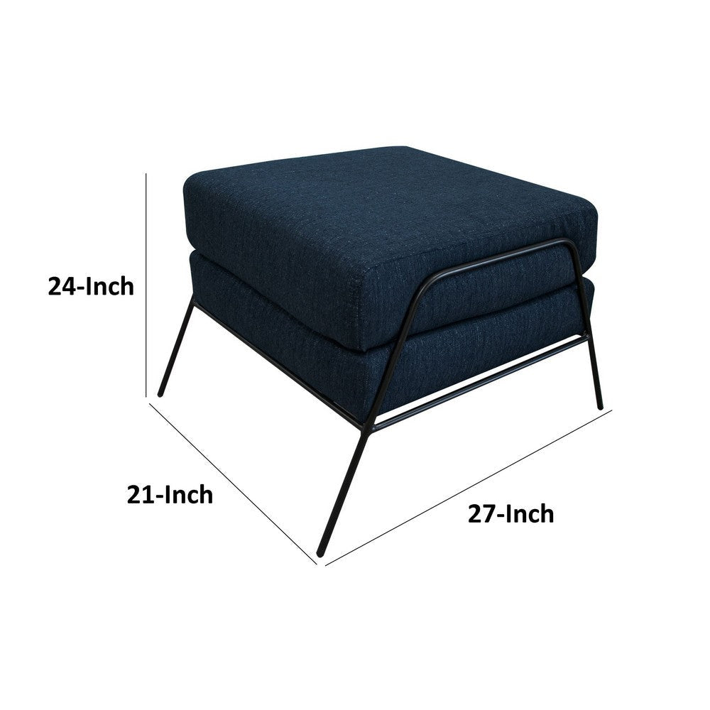 Tyna Ottoman 27 Inch Industrial Black Iron Legs Navy Blue Polyester By Casagear Home BM321545