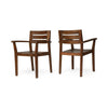 Ambre Dining Chair Set of 2, Slatted Back, Outdoor Brown Acacia Wood By Casagear Home