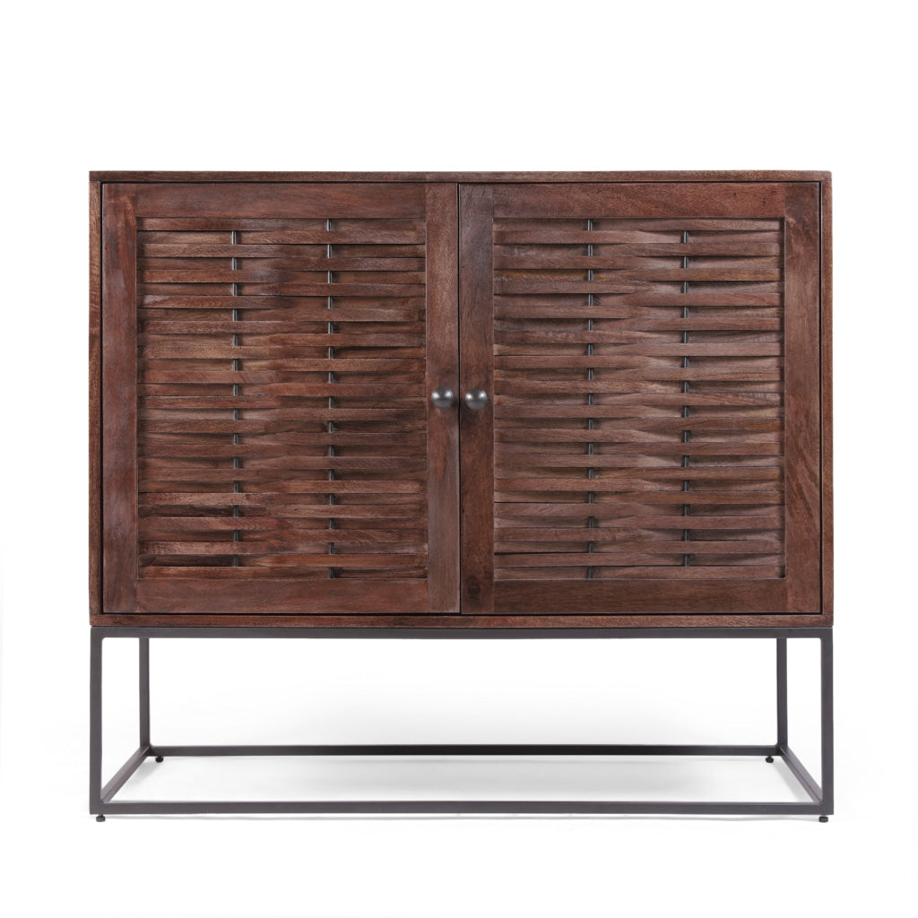 Sideboard Buffet Console 2 Doors Shelf 39 Inch Rustic Brown Mango Wood By Casagear Home BM321547