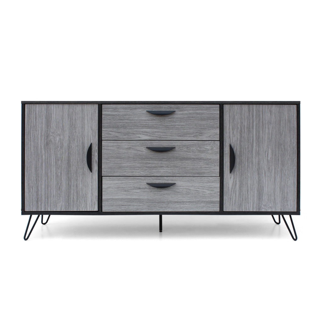 Sideboard Cabinet Console with 3 Drawer 2 Door 59 Inch Iron Gray Wood By Casagear Home BM321550