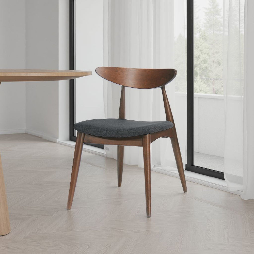 Side Dining Chair Set of 2 Round Rubberwood Splayed Legs Gray Brown By Casagear Home BM321551