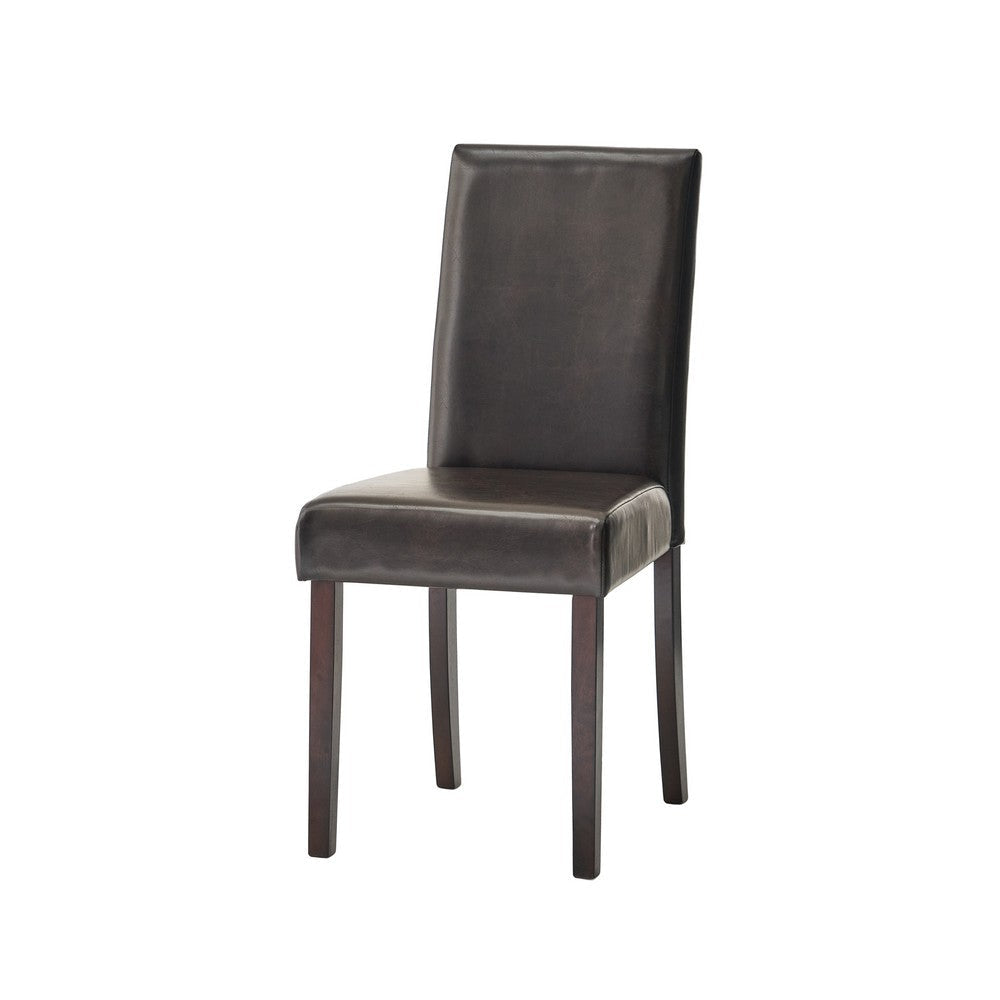 Side Dining Chair Set of 2 Cushioned Seat Espresso Wood Brown Leather By Casagear Home BM321552