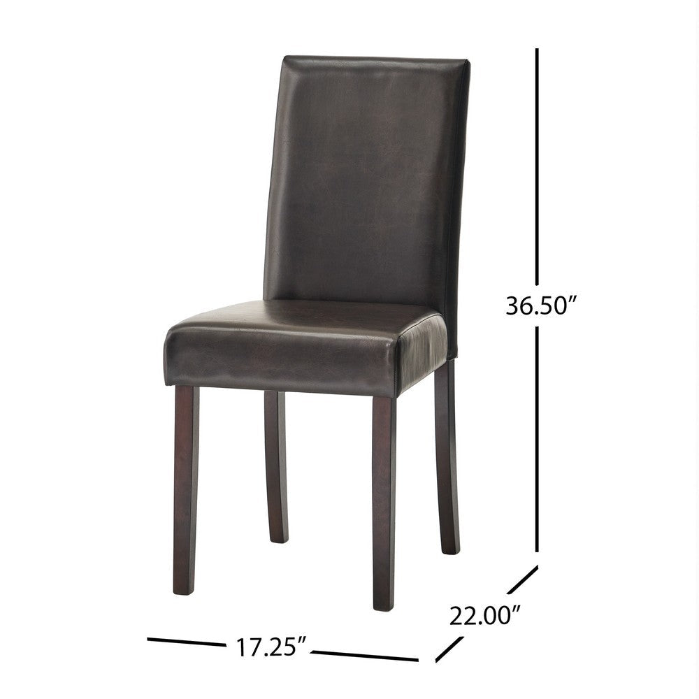 Side Dining Chair Set of 2 Cushioned Seat Espresso Wood Brown Leather By Casagear Home BM321552