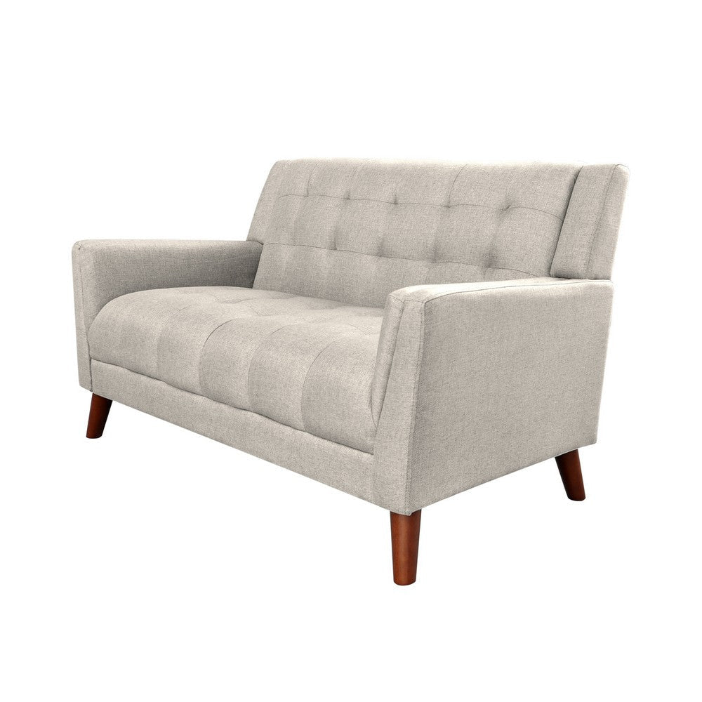 Loveseat Settee, 53 Inch, Tufted Waffle Stitch, Solid Wood, Beige Polyester By Casagear Home