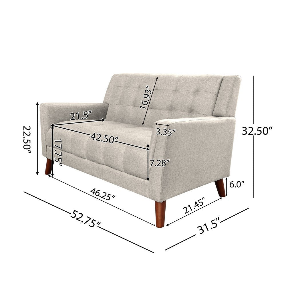 Loveseat Settee 53 Inch Tufted Waffle Stitch Solid Wood Beige Polyester By Casagear Home BM321553