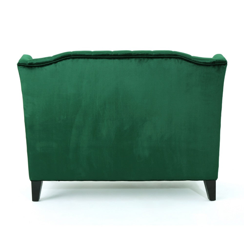 Lanny Loveseat Settee, Wingback Bench 50 Inch Wood, Tufted Green Velvet By Casagear Home