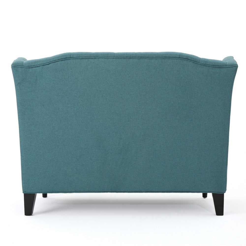 Lanny Loveseat Settee Wingback Bench 50 Inch Wood Tufted Teal Velvet By Casagear Home BM321556