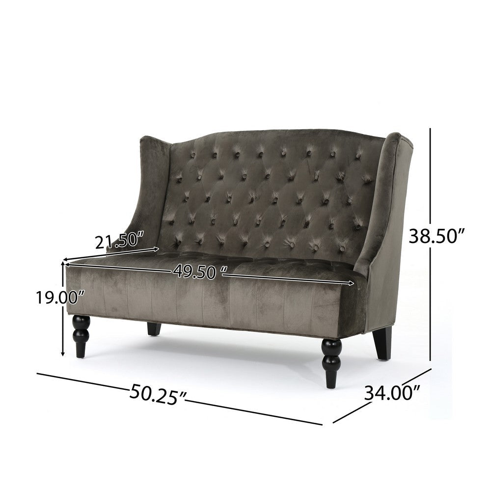 Lanny Loveseat Settee Wingback Bench 50 Inch Wood Tufted Gray Velvet By Casagear Home BM321557