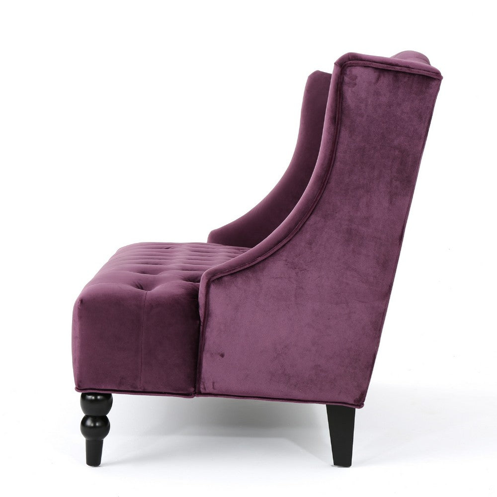 Lanny Loveseat Settee, Wingback Bench 50 Inch Wood, Tufted Purple Velvet By Casagear Home