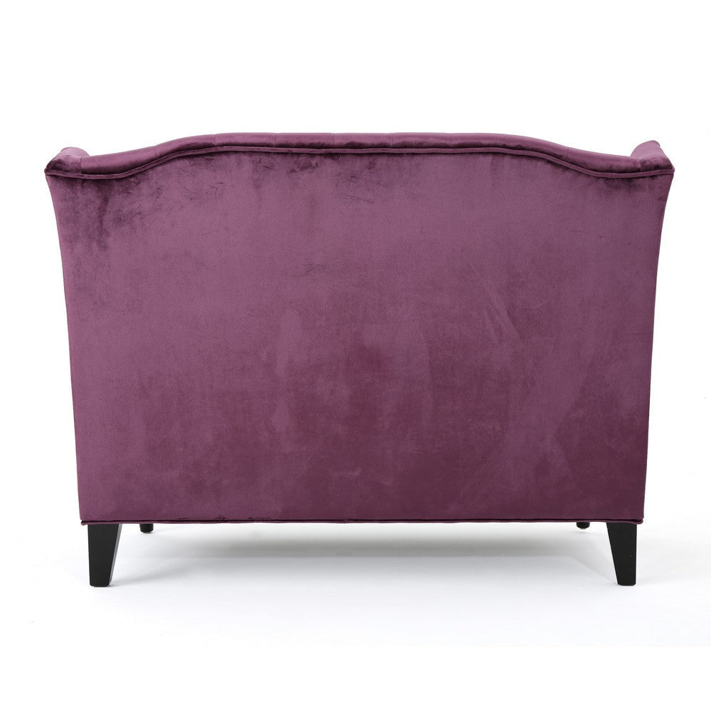 Lanny Loveseat Settee Wingback Bench 50 Inch Wood Tufted Purple Velvet By Casagear Home BM321558