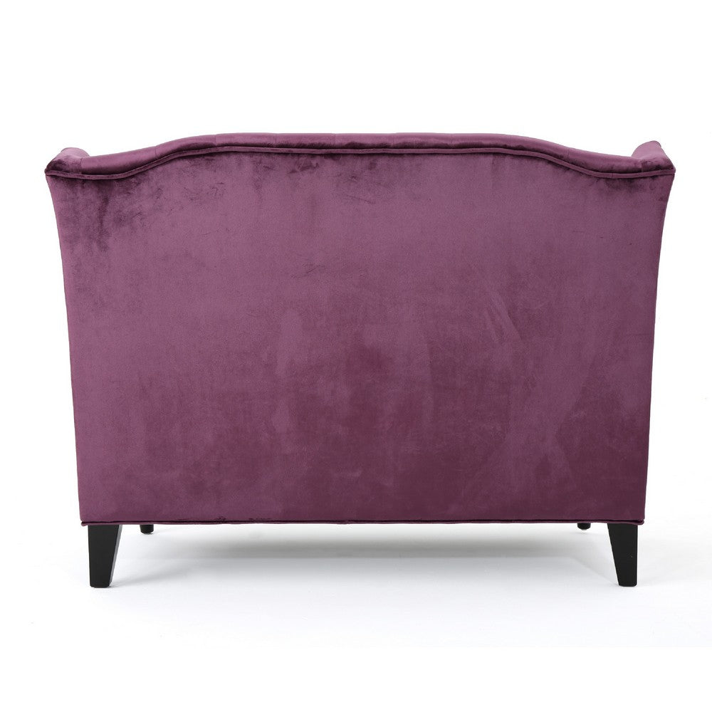Lanny Loveseat Settee, Wingback Bench 50 Inch Wood, Tufted Purple Velvet By Casagear Home