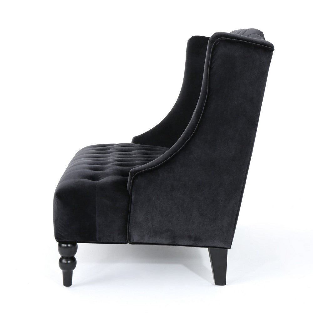 Lanny Loveseat Settee, Wingback Bench 50 Inch Wood, Tufted Black Velvet By Casagear Home