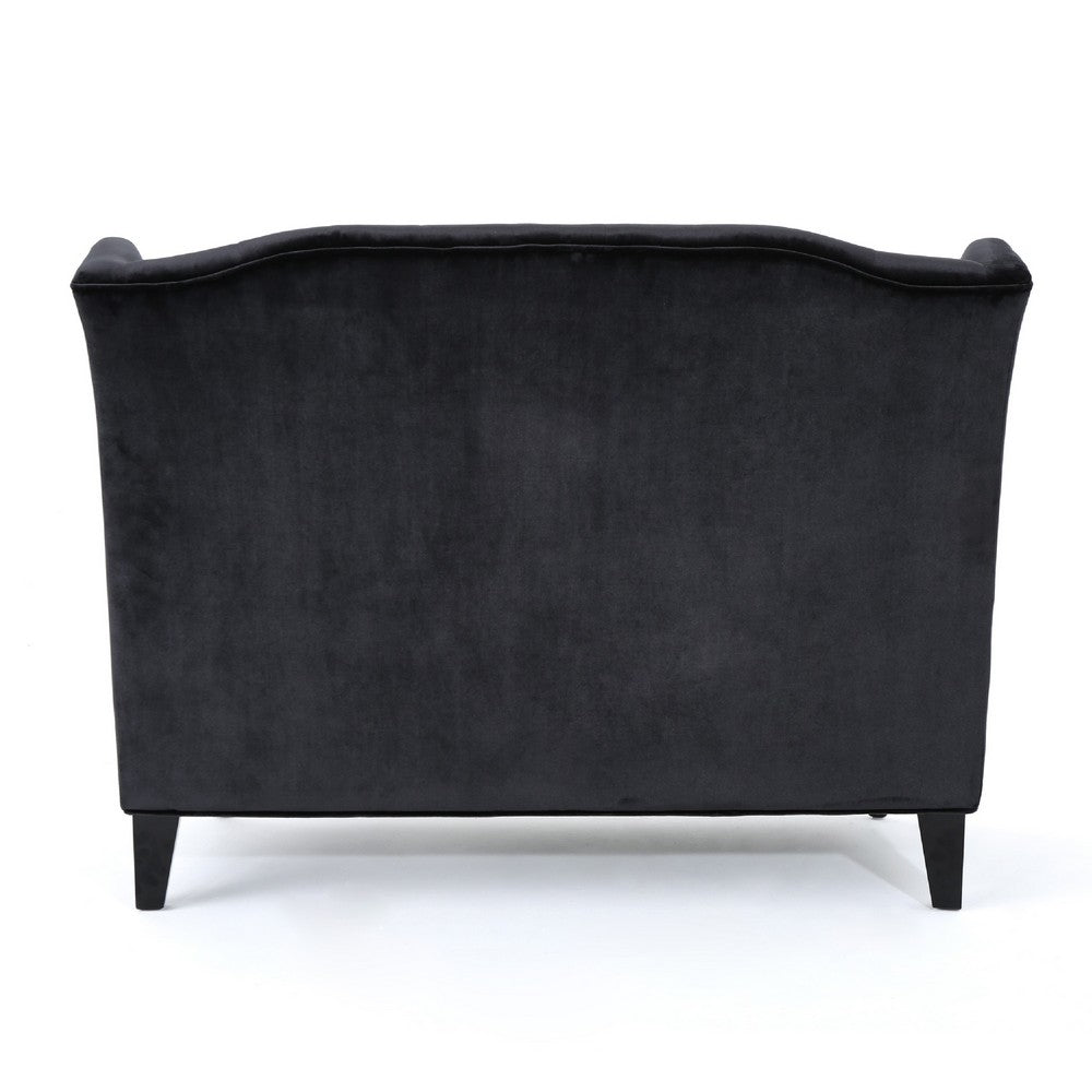 Lanny Loveseat Settee, Wingback Bench 50 Inch Wood, Tufted Black Velvet By Casagear Home