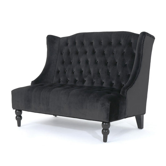 Lanny Loveseat Settee, Wingback Bench 50 Inch Wood, Tufted Black Velvet By Casagear Home