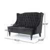 Lanny Loveseat Settee, Wingback Bench 50 Inch Wood, Tufted Black Velvet By Casagear Home