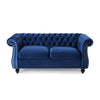 Bernie Loveseat 62 Inch Sofa Nailhead Trim Solid Wood Blue Tufted Fabric By Casagear Home BM321561