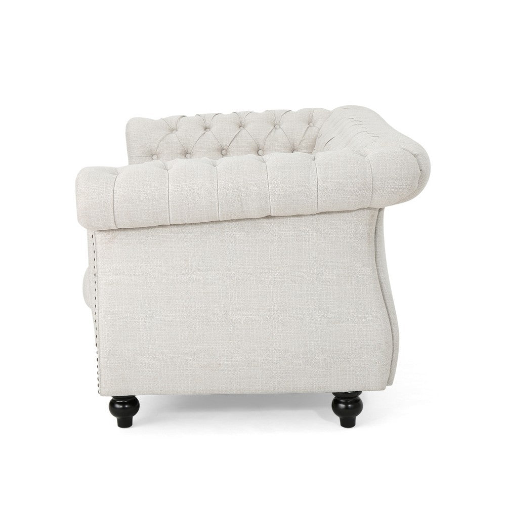 Bernie Loveseat 62 Inch Sofa Nailhead Trim Solid Wood Beige Tufted Fabric By Casagear Home BM321563