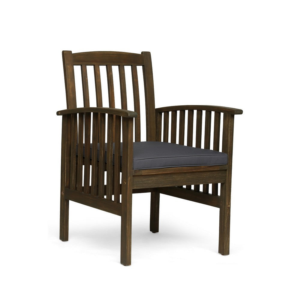 Gerry Dining Chair Slatted Back Outdoor Natural Brown Wood Dark Gray By Casagear Home BM321564