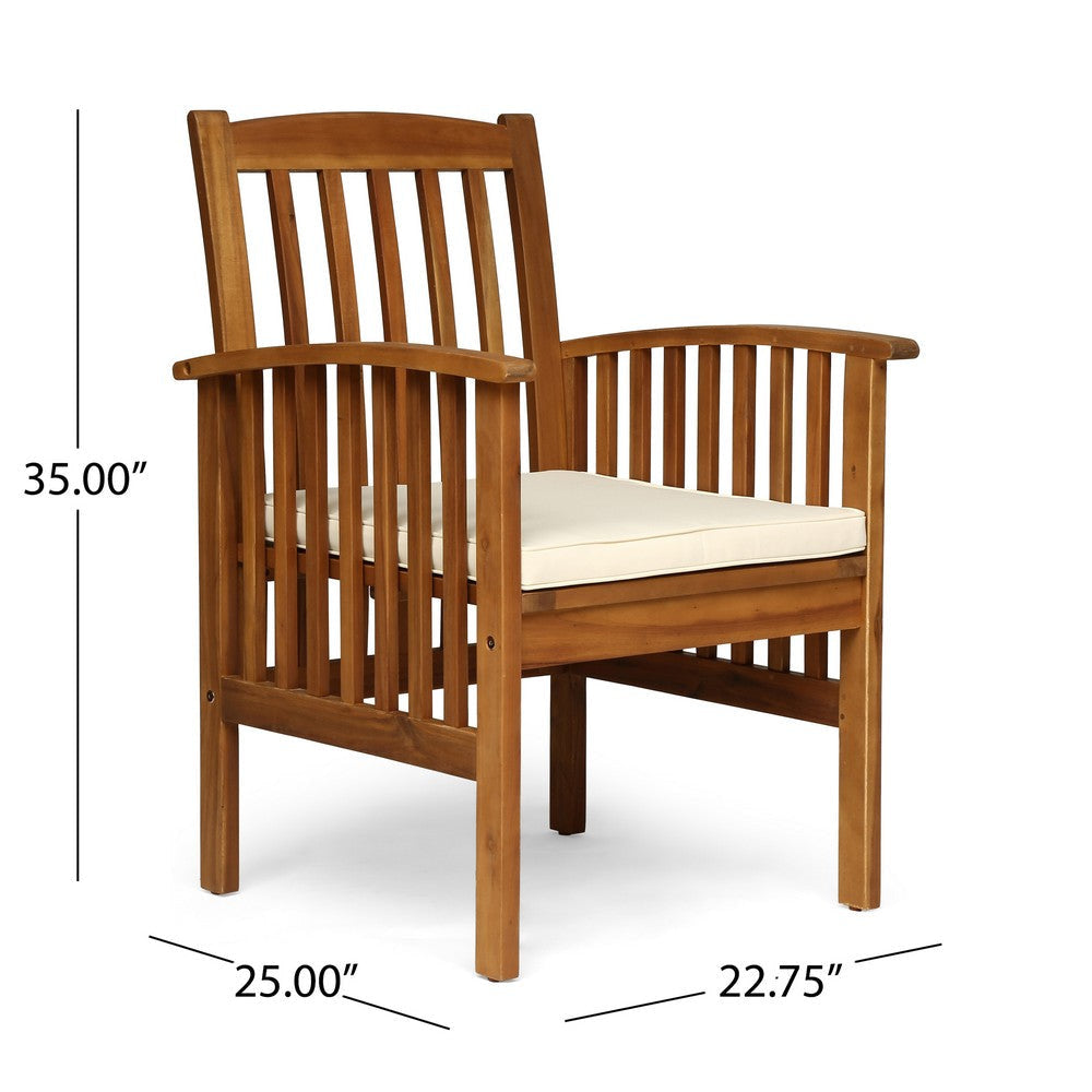 Gerry Dining Chair Traditional Slat Design Brown Acacia Wood Beige Fabric BM321566