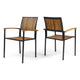 Side Dining Chair Set of 2, Outdoor Slatted Brown Acacia Wood, Black Iron By Casagear Home