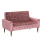 Loveseat Bench, 52 Inch Wood, Button Tufted Waffle Stitch Pink Velvet By Casagear Home