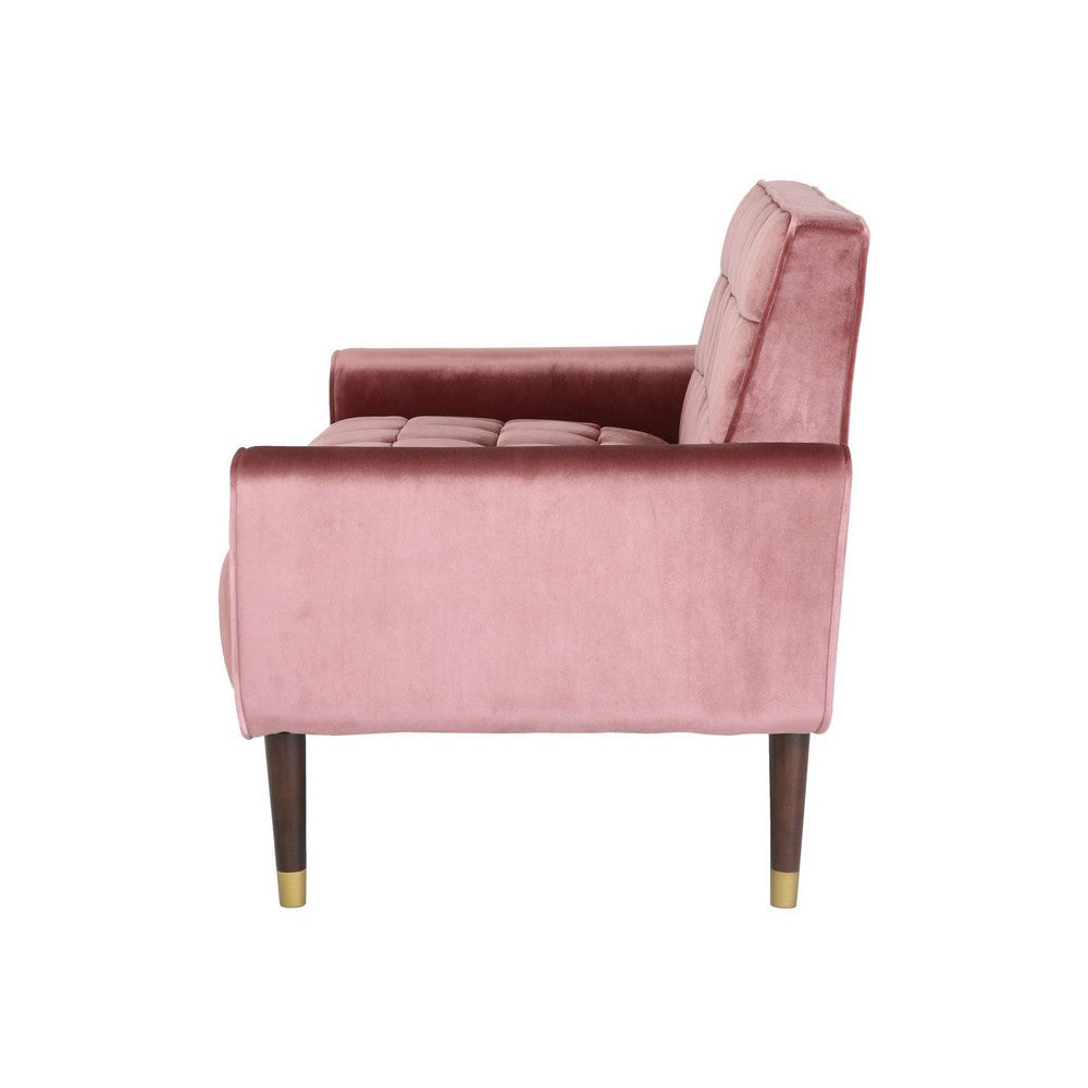 Loveseat Bench 52 Inch Wood Button Tufted Waffle Stitch Pink Velvet By Casagear Home BM321573