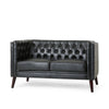 Janie Loveseat Bench, 54 Inch Wood, Tufted Diamond Black Faux Leather By Casagear Home