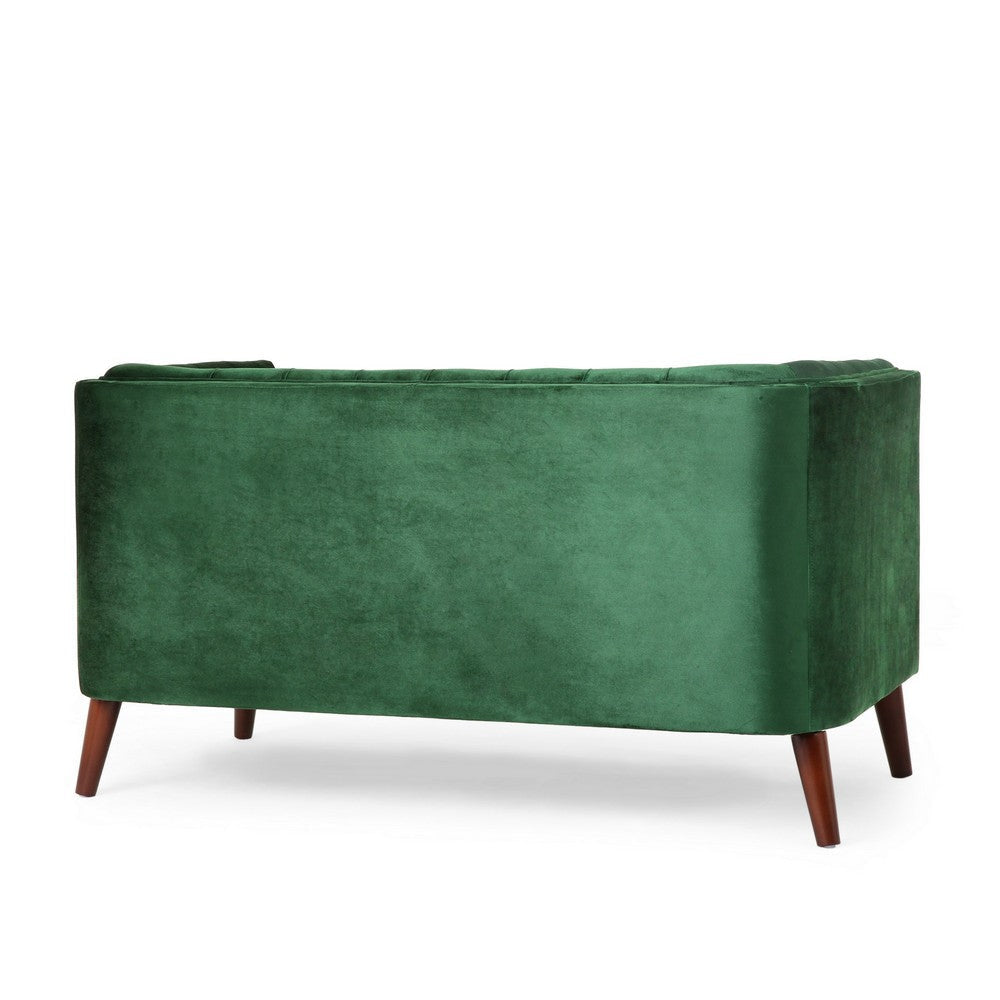 Janie Loveseat Bench 54 Inch Birch Button Tufted Diamond Green Velvet By Casagear Home BM321575